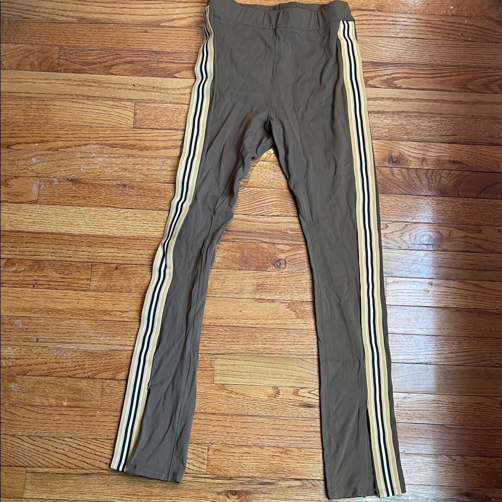 Halara Brown Leggings with Cream Stripes